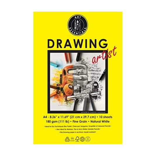 Art Essentials Drawing Artist A4 Natural White Fine Grain 180 GSM Paper