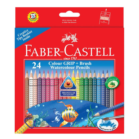 Faber Castell 24 Colour Grip + Brush Watercolour Pencils