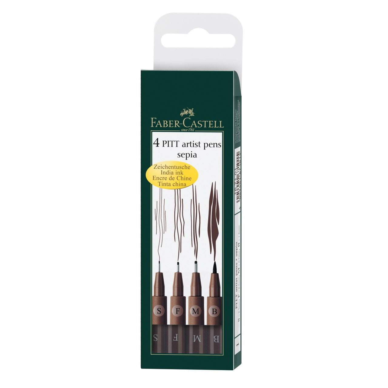 Pitt Artist Pen India ink pen, wallet of 4, dark sepia