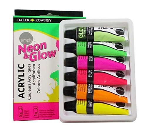 Daler-Rowney Simply Acrylic Neon & Glow in The Dark Tube Set (6 Tubes x 12ml)