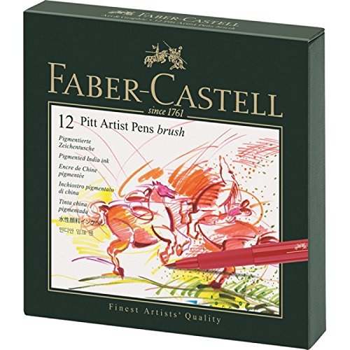 Faber-Castell 12 Pitt Artist Pens Brush Assorted Set Studio Box of 12 Colours.