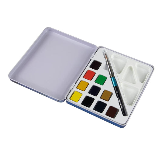 Daler Rowney Mini Travel Set Of 10 Aquafine Water Colour Paints In A Tin Box