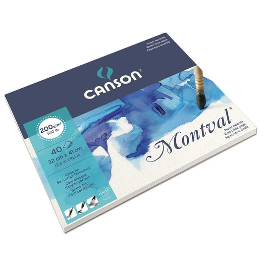Canson Montval 32x41cm Natural White Cold Pressed 200 GSM Watercolour Paper, Long Side Glued