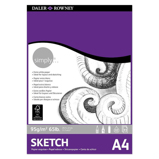 Daler Rowney Simply Sketching Paper Pad (95 GSM, A4, 72 Sheets)
