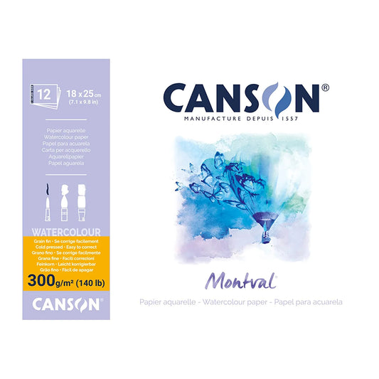 Canson Montval Aquarelle Watercolour Pad Paper - 18cm x 25 cm, White (Pack of 12)