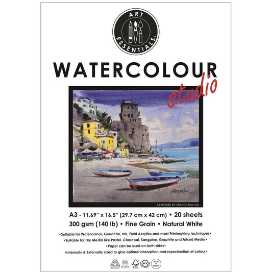 Art Essentials Watercolour Studio A3  Pad of 20 Sheets