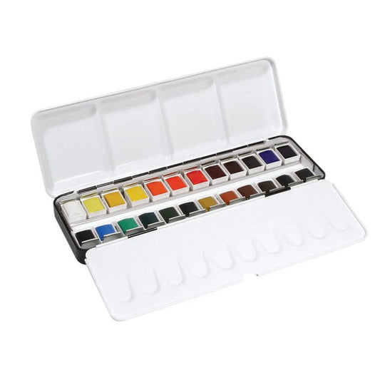 Daler Rowney Aquafine Watercolour Metal Box 24 Half Pan Set