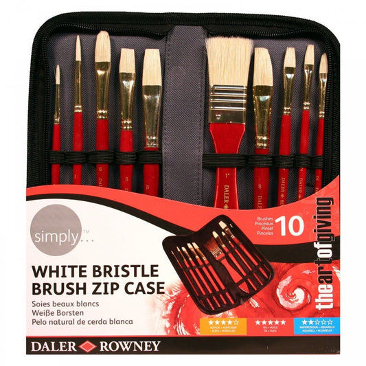 Daler Rowney Simply Oil White Bristle Brush Zip Case (10 Pc) (The Art Of Giving)
