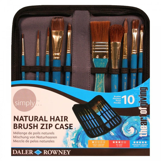 Daler Rowney Simply Watercolour Natural Hair Brush Zip Case (10Pc) (The Art of Giving)