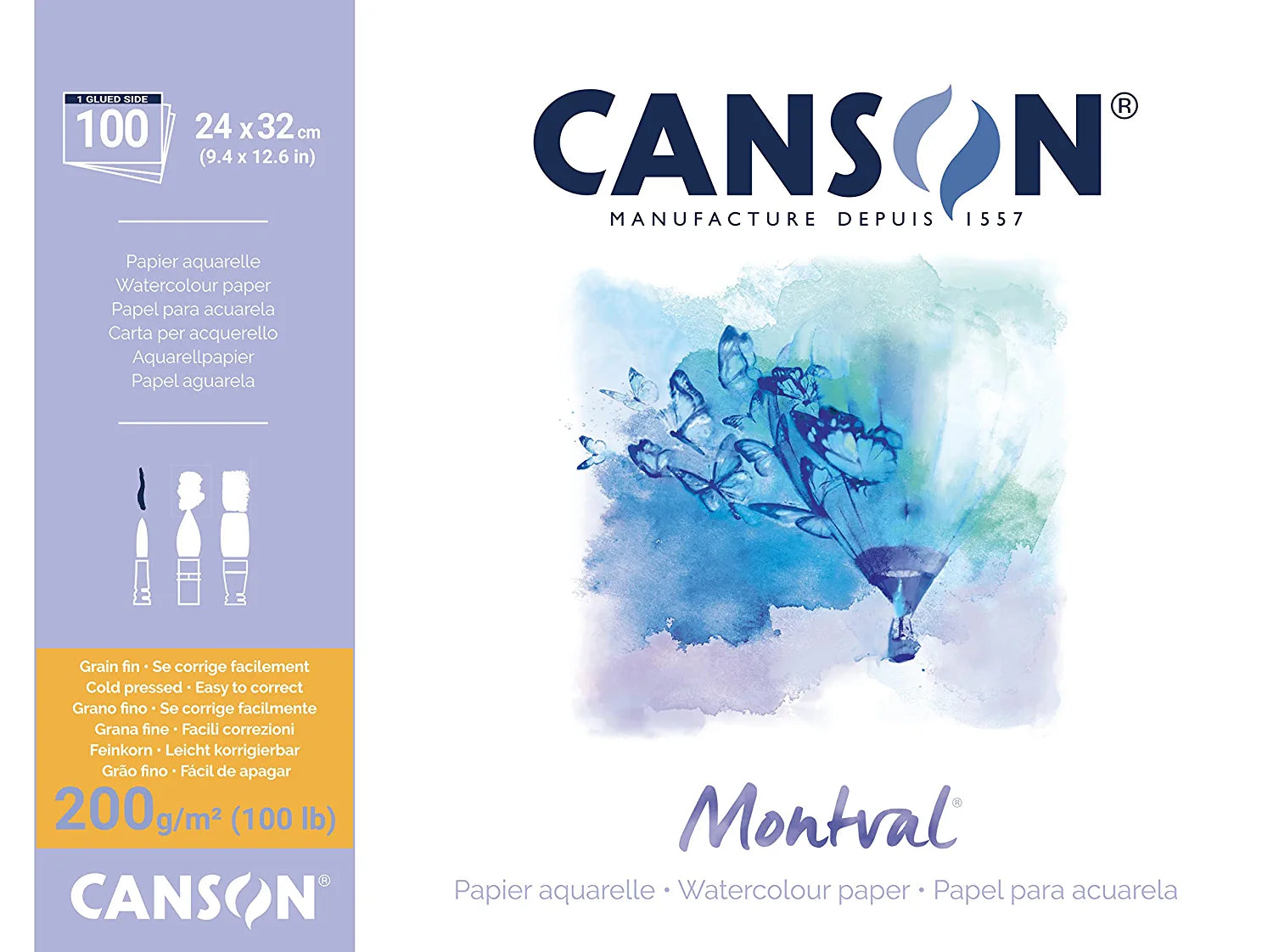 Canson Montval Watercolour 200 GSM Cold Pressed 24 x 32 cm Paper Pad(White, 100 Sheets)