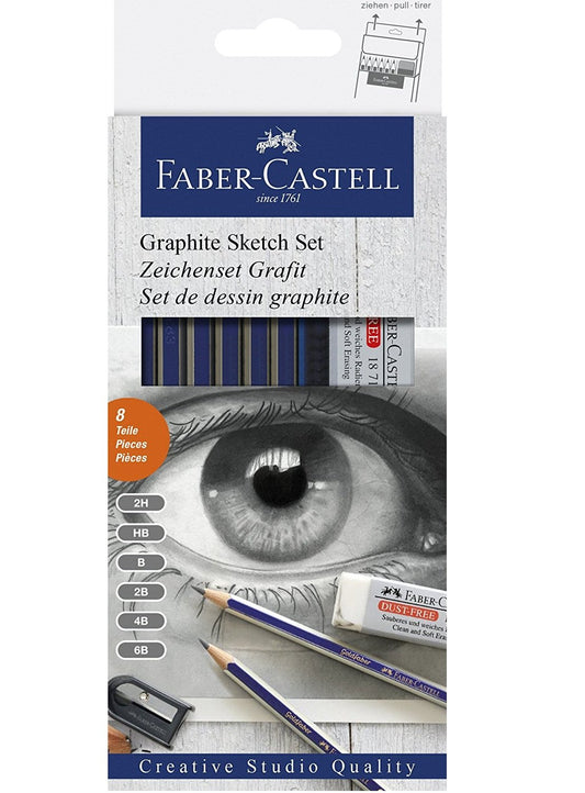 Faber-Castell Graphite Sketch Pencil with Sharpener and Eraser 6 Pencils with Sharpener and Eraser
