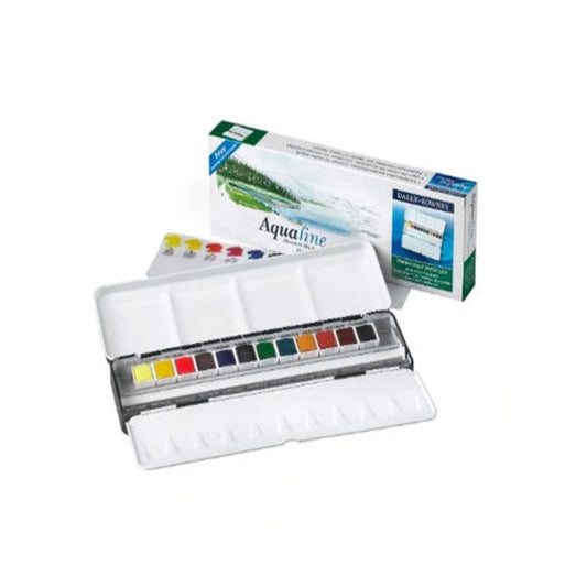 Daler-Rowney Aquafine Watercolour Metal Box 12 Half Pan Set