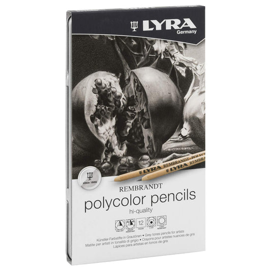 LYRA Rembrandt Polycolor Art Pencils, Set of 12 Assorted Grey Pencils