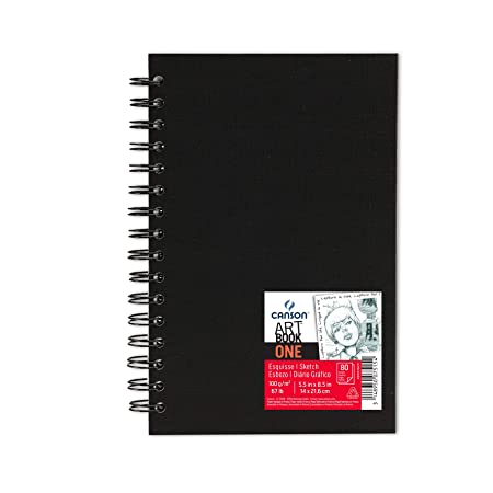 Canson Book Art One Spiral Notebook with Drawing Paper - 14cm x 8.5cm, White (Pack of 80)