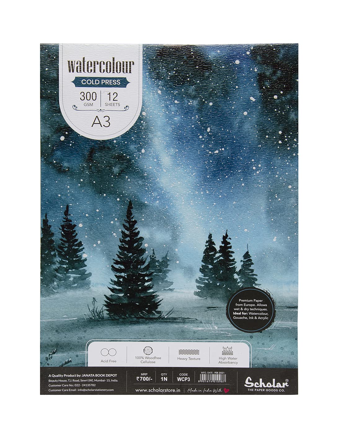 Scholar Watercolor Pad (Glue Bound) (300 GSM Cold Pressed Special Watercolour Paper) (A3)