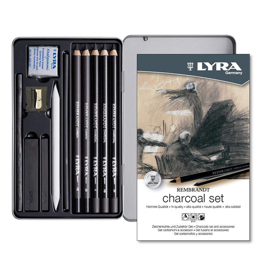 Lyra Rembrandt Charcoal - Case of 11 Artistic Charcoal Pencils and Accessories