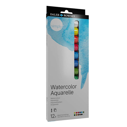 Daler Rowney- Daler Simply Watercolour Aquarelle Set of 12 x 12ml Tubes