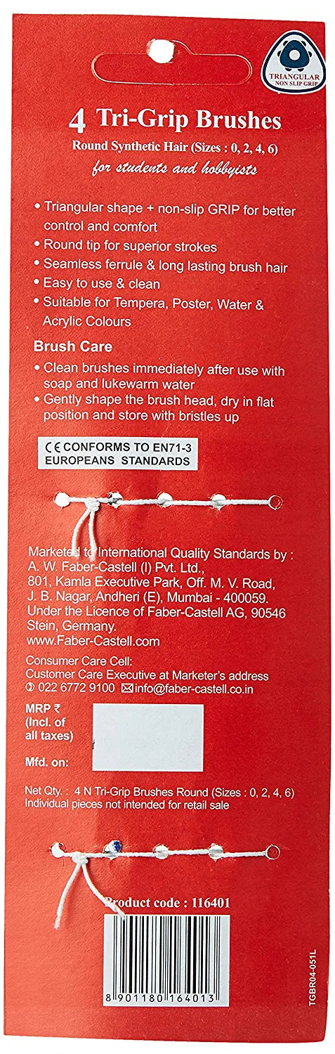 Faber-Castell Tri-Grip Brush - Round, Pack of 4 (Assorted)