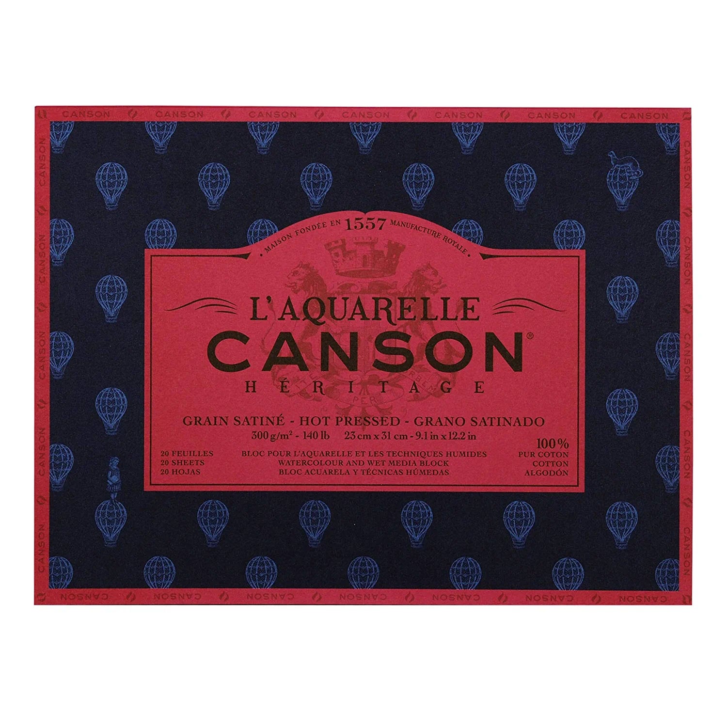 Canson Heritage Watercolour Block - 20 Sheets - 300gsm - 9" x 12" (23 x 31cm) - HOT Press, White (100720007)