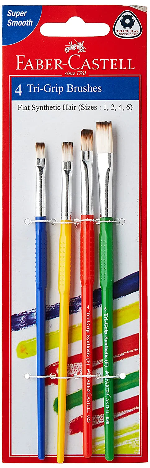 Faber-Castell Tri-Grip Brush - Flat, Pack of 4 (Assorted)