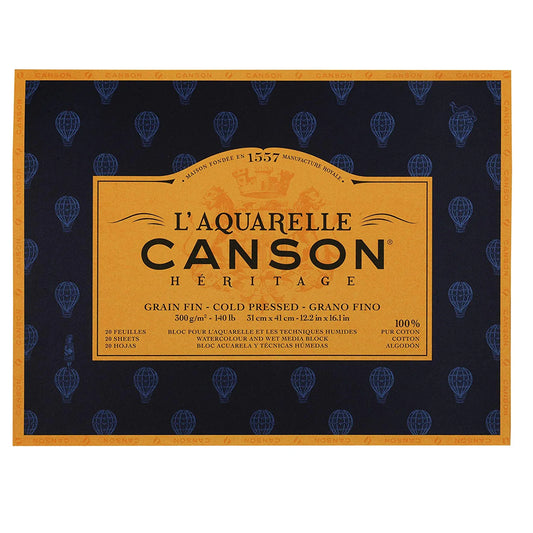 Canson Héritage Cotton 300 GSM Cold Pressed 31 x 41 cm Paper Block(White, 20 Sheets)