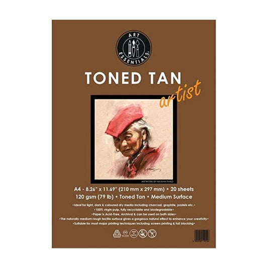 ART ESSENTIALS Toned Sketch Artist A4 Warm Tan Medium Surface 120 GSM Paper, Polypack of 20 Sheets,A4-20Sh