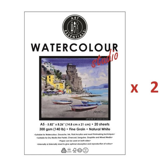 ART ESSENTIALS WATERCOLOUR STUDIO A5 (14.8 CM X 21 CM) 2 PADS OF 20 SHEETS