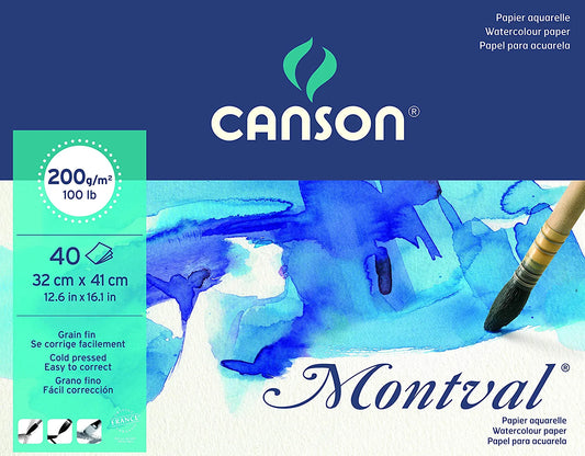Canson Montval 32x41cm Natural White Cold Pressed 200 GSM Watercolour Paper, Long Side Glued