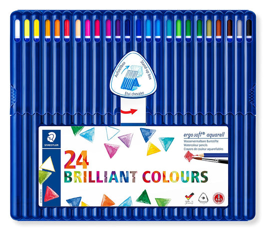 Staedtler Ergosoft Aquarell 156 SB24 Triangular Watercolour Pencil in Staedtler Box - Assorted Colours, Box of 24