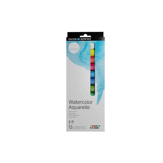 Daler Rowney- Daler Simply Watercolour Aquarelle Set of 12 x 12ml Tubes