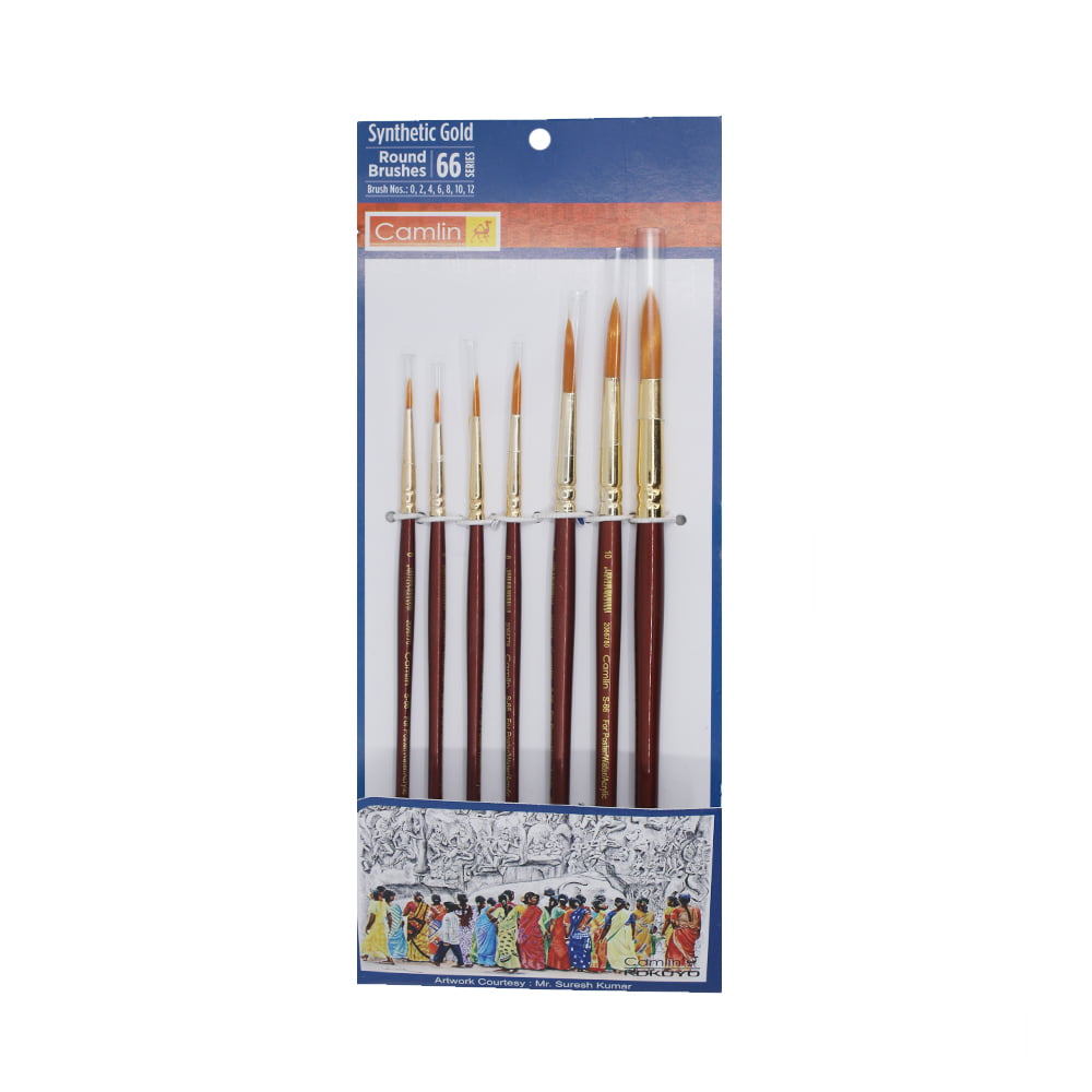 Camel Paint Brush Series 66 - Round Synthetic Gold, Set of 7