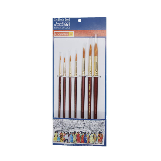 Camel Paint Brush Series 66 - Round Synthetic Gold, Set of 7