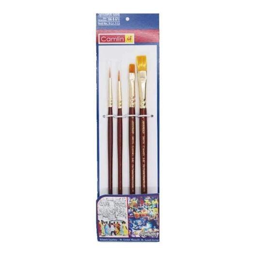 Camlin  Paint Brush Series 67 & Series 66- Round & Flat Synthetic Gold, Set of 4