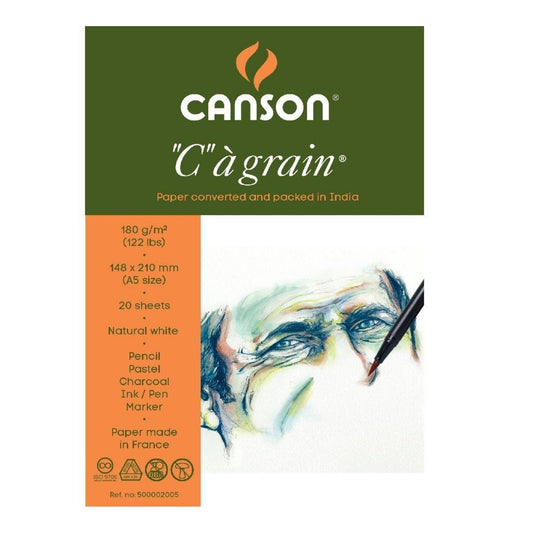 Canson C a' grain 180 GSM A5 Pack of 20 Fine Grain Sheets
