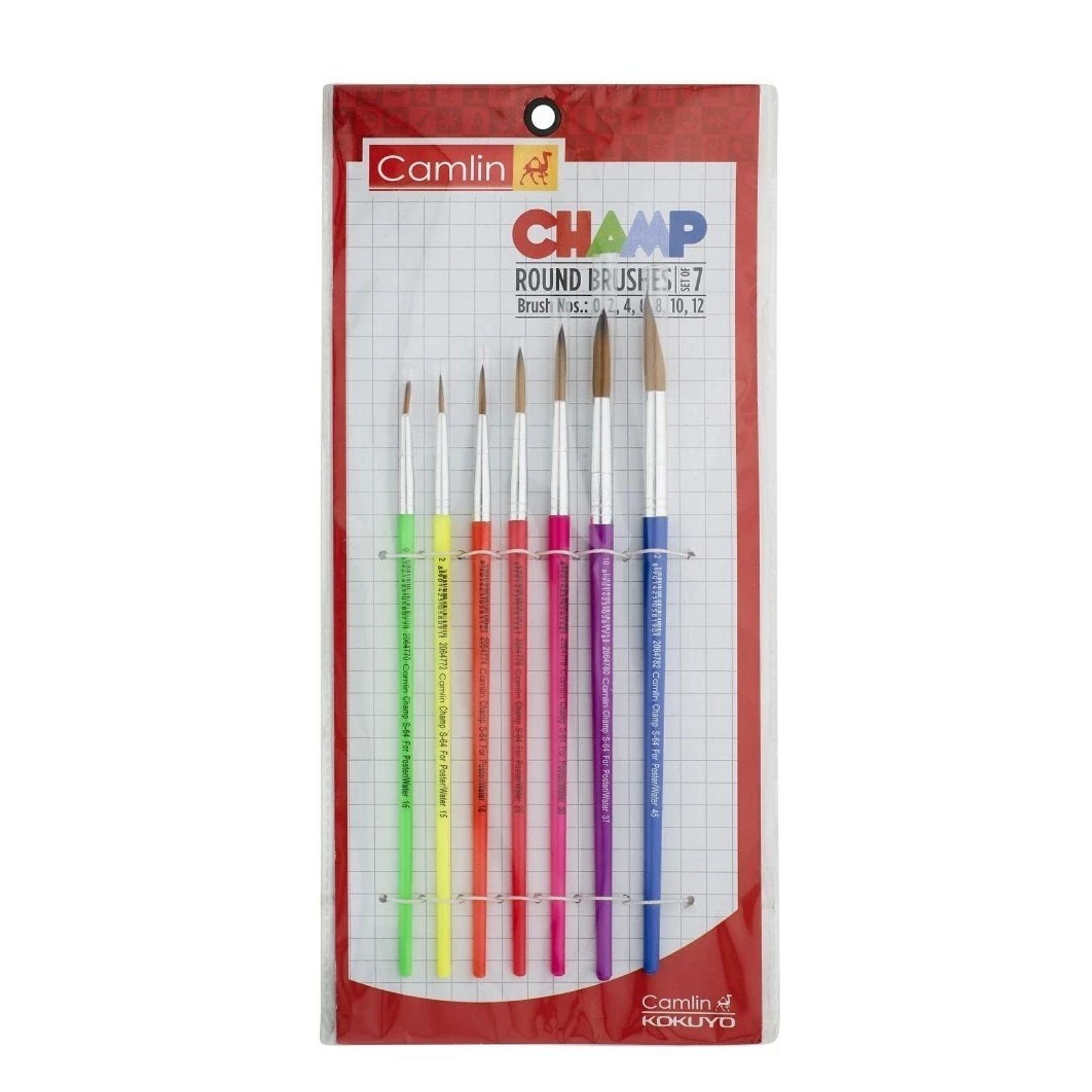 Camlin Champ Round Brush Set - Pack of 7 (Multicolor) - Artoodlesstore