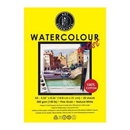 Art Essentials Watercolour Artist A5 (14.8 cm x 21 cm) Polypack of 20 Sheets