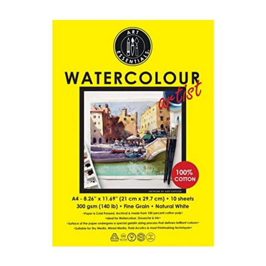 Art Essentials Watercolour Artist A4 (21 cm x 29.7 cm) Polypack of 10 Sheets