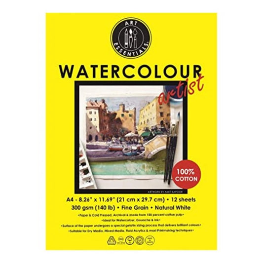 Art Essentials Watercolour Artist A4 (21 cm x 29.7 cm) Pad of 12 Sheets