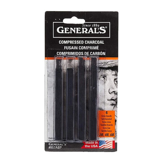 General Pencil 957ABP Compressed Charcoal Sticks 4/Pkg-Black - Soft Assorted - 2 Pack