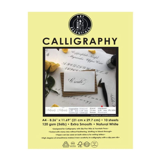 Art Essentials Calligraphy - 1.25 mm Straight, Portrait - A4 Natural White Extra Smooth 120 GSM Paper