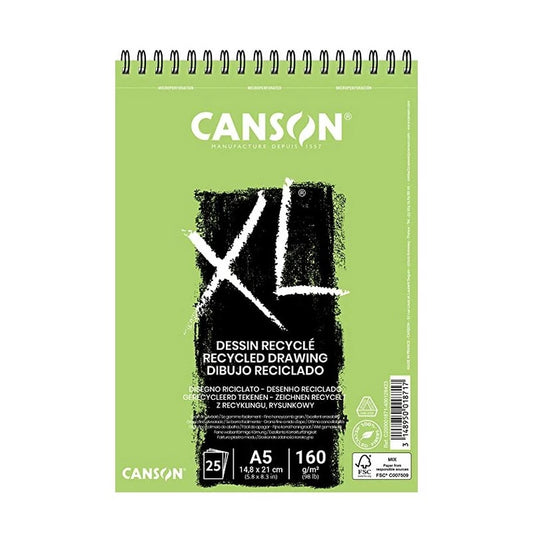Canson XL Recycled 160 GSM Fine Honeycomb Grain A5 Paper Spiral Pad(White, 25 Sheets)