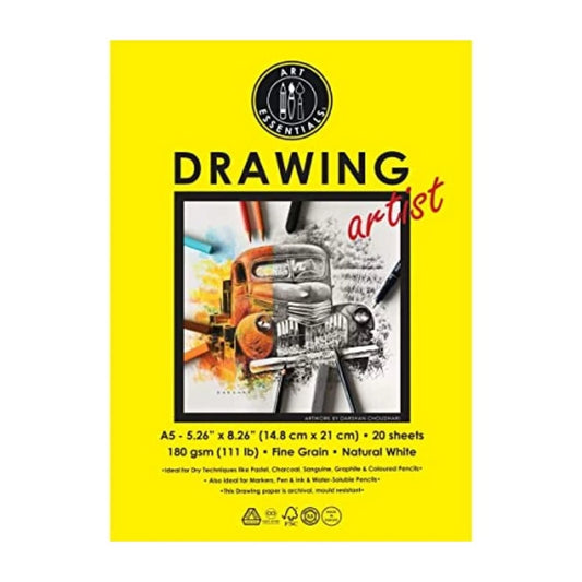 Art Essentials Drawing Artist A5 Natural White Fine Grain 180 GSM Paper