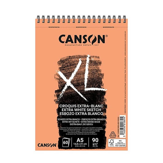 Canson XL Extra White 90 GSM A5 Album of 60 Fine Grain Sheets, Pure White (200001869)
