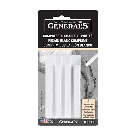 General Pencil Compressed Charcoal Soft Assorted Sticks, White -4 Pieces