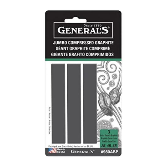 General's ® Jumbo Compressed Graphite Sticks, Rectangular, Assorted (6B Soft, 4B Medium and 2B Hard) - 3 piece set