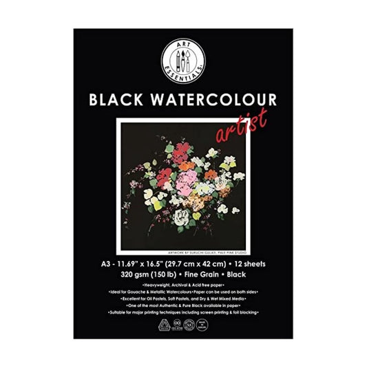 Art Essentials Black Watercolour Artist A3 Black Fine Grain / Vellum 320 GSM Paper