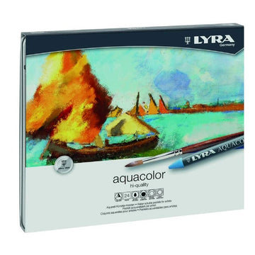 Lyra Aquacolor Watercolour Wax Pastel Crayon Set with Metal Case (Assorted, Pack of 24)